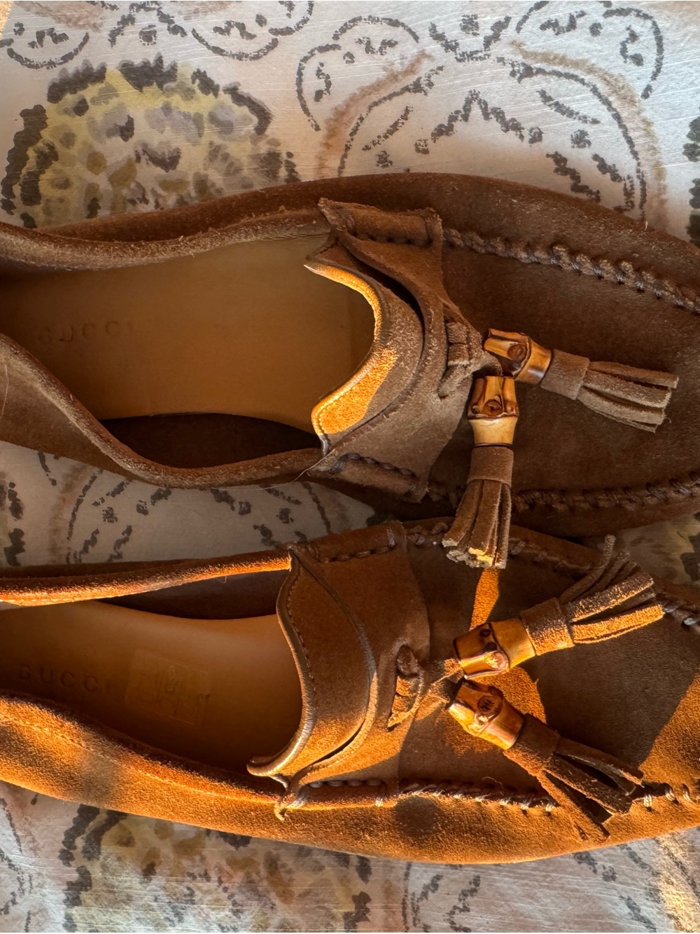 Gucci Tan Suede Tassel Moccasin Loafers